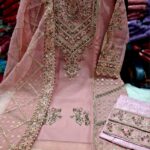Sada Bahar Three Piece Pakistani Design Sada Bahar Tissue Suit with Full Body Sequence Embroidery