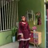 Samusilk Three Piece Gown Purple Samu Silk Suit with Sequence Zari Work