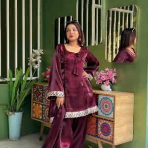 Samusilk Three Piece Gown Purple Samu Silk Suit with Sequence Zari Work