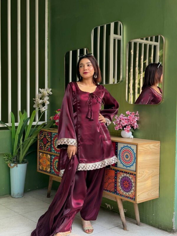 Samusilk Three Piece Gown Purple Samu Silk Suit with Sequence Zari Work