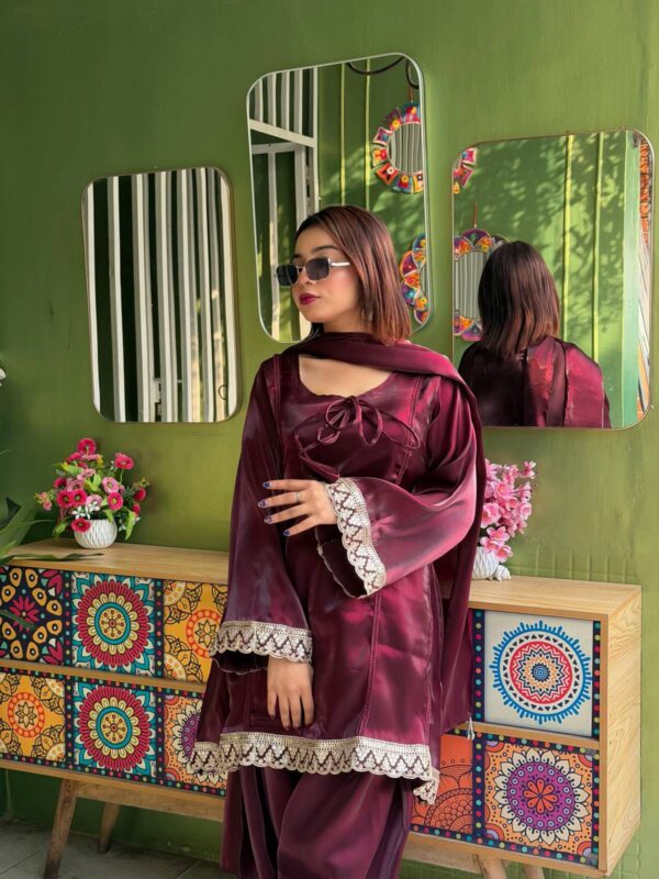 Samusilk Three Piece Gown Purple Samu Silk Suit with Sequence Zari Work