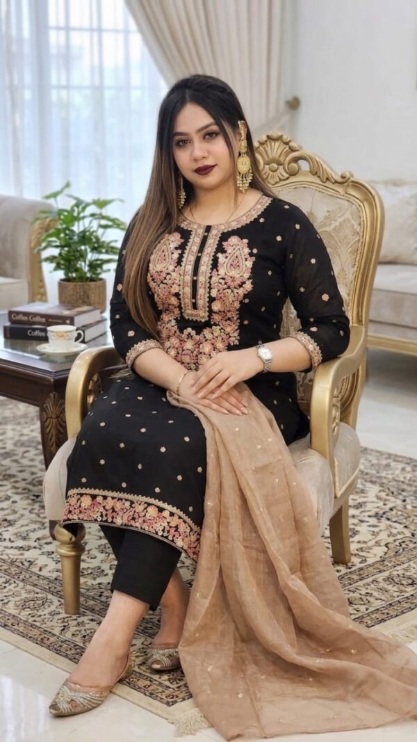 Sequence Embroidery Three Piece Cotton Suit with Sequence Work and Cotton Embroidered Dupatta