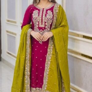 Sequence Embroidery Three Piece Cotton Suit with Sequence Work and Cotton Embroidered Dupatta