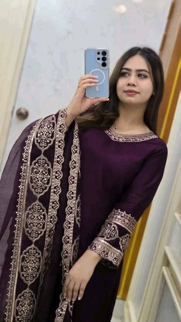 Sequence Embroidery Three Piece Reyon Cotton Suit with Full Body Sequence Work and Soft Organza Dupatta
