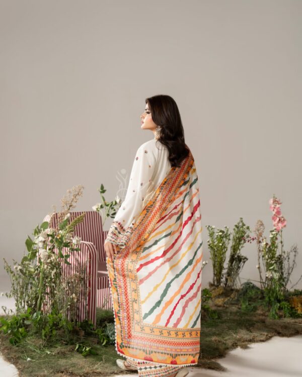 White Farsy Dress Premium Cotton Embroidery Salwar Kameez with Georgette Digital Printed Dupatta