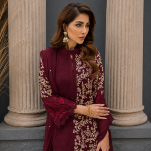 রেডিমেড জর্জেট এমব্রয়ডারি থ্রী পিস - ইন্ডিয়ান ওয়েটলেস জর্জেট